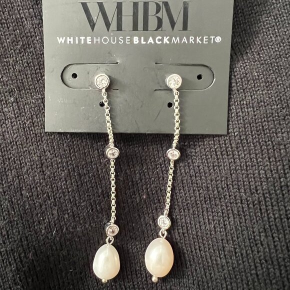 WHITE HOUSE BLACK MARKET Silver Pearl & Stone Drop Earrings - Picture 1 of 6